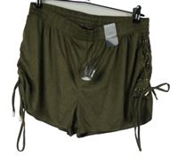 Nové - Dámske khaki semišové kraťasy so šnurovaním Primark