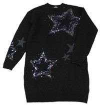 -Nové Čierne trblietavé pletené šaty s hvězdičkami z flitrů zn. next