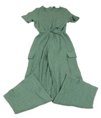 Zelený mačkaný kalhotový overal