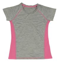 Sivo-ružové melírované športové funkčné tričko s logom