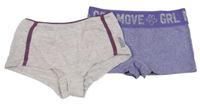 2 x nohavičkové kalhotky - sportovní šedé + fialovo-bílé melírované bavlněné 
