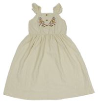 Smetanové šaty s vyšitými květinami