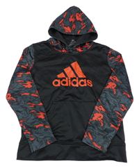 Čierno-červená mikina s logem Adidas a kapucňou