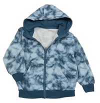 Modrá batikovaná prepínaci mikina s kapucňou