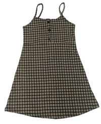 Pudrovo-čierne kockované šaty s gombíkmi Primark