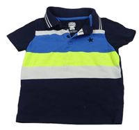Tmavomodro-bílo-neonové polo tričko s hvězdami F&F