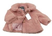 Nové - Růžový chlupatý podšitý kabátek Primark