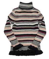 Čierno-ružovo-melírovaný rebrovaný svetrový rolák zn. Primark