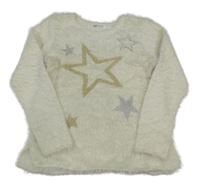 Biely chlpatý sveter s hviezdami H&M