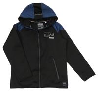 Černo-tmavomodrá propínací mikina s nápisem a kapucí C&A