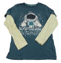 Petrolejovo-smetanové triko s astronautem F&F