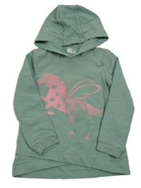 Zelená mikina s růžovým jednorožcem a kapucí S. Oliver
