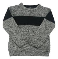 Sivo-čierno-biely melírovaný pletený rebrovaný sveter RIVER ISLAND