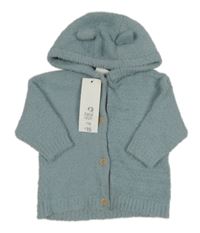 Nový - modrý chlupatý propínací svetr s kapucí F&F