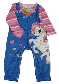 Nové - Modro-ružový overal s jednorožcom