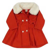 Červený flaušový kabát s kožešinou 