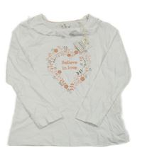 Nové - Bílé triko s nápisem a volánkem Kuniboo