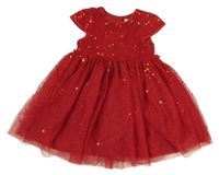 Červené tylovo/flitrové slavnostní šaty Primark