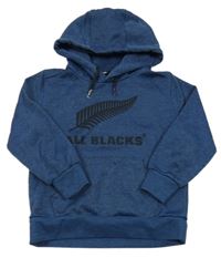 Tmavomodrá melírovaná rugby mikina s potlačou a kapucí - All Blacks