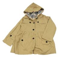 Béžový plátěný jarní kabát s odepínací kapucí 
