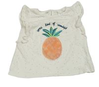 Biele bodkovaná é tričko s nápisom a ananasom Zara