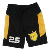 Černo-oranžové sportovní kraťasy s Pikachu 