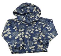 Tmavomodrá vzorovaná šusťáková jarní bunda s listy a kapucí OVS
