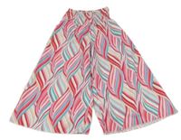 Bielo-modro-ružové vzorované culottes nohavice