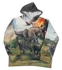 Farebná vzorovaná mikina s dinosaurom a kapucňou