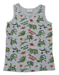 Šedý nátělník s dinosaurami a nápismi