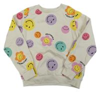 Smotanová mikina so smajlíkmi a kvetinami H&M