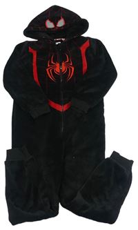Čierna chlpatá kombinéza s pavoukem a kapucňou Marvel
