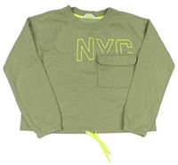 Světlekhaki crop mikina s logom a vreckom H&M