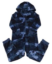 Tmavomodro-modrá army chlpatá kombinéza s kapucňou M&S