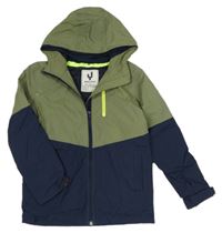 Khaki-tmavomodrá šusťáková podzimní bunda s kapucí Ayacucho