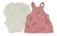 Nové - 2set - Světlerůžové riflové laclové šaty s Minií + smetanové body Disney