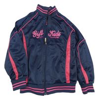 Tmavomodro-ružová prepínaci športová mikina s nápisom