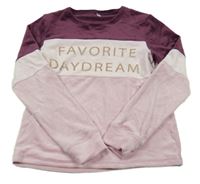 Svetloružová -vínová plyšová mikina s nápisom