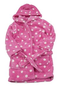 Ružový chlpatý župan s bodkami a kapucňou Tissaia