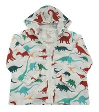 Biela šušťáková bunda s dinosaurami a kapucňou Shein