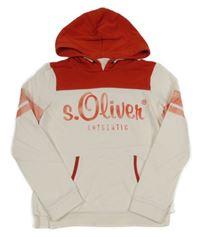 Červeno-smetanová mikina s logem a kapucí s. Oliver 