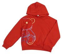 Červená crop mikina s medvedíkom a kapucňou Shein