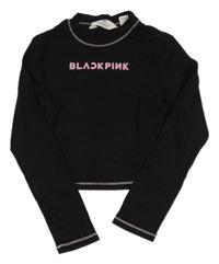 Čierne rebrované crop tričko s nápisom H&M