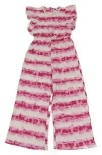 Růžovo-bílý batikovaný letní kalhotový overal Koton 