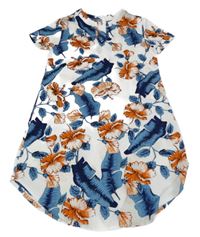 Bielo-modro-oranžové kvetované šaty Shein
