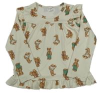 Smotanové rebrované tričko s medvedíkmi a volánikmi Shein