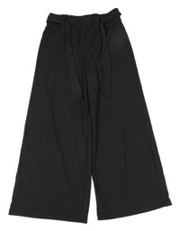 Čierne rebrované culottes nohavice s opaskom Page one young
