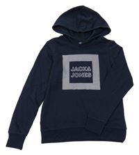 Tmavomodrá mikina s logom a kapucňou Jack & Jones