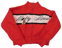 Červeno-svetloružový prepínaci crop sveter s Mickeym Bershka