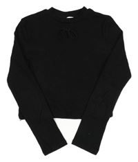 Čierne rebrované crop tričko s prestrihmi H&M